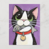 Cuite Chat Manger Une Carte Postale Poisson (Devant)
