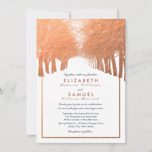 Cuivre Hiver Arbres Avenue Marine Faire-part de ma (Devant)