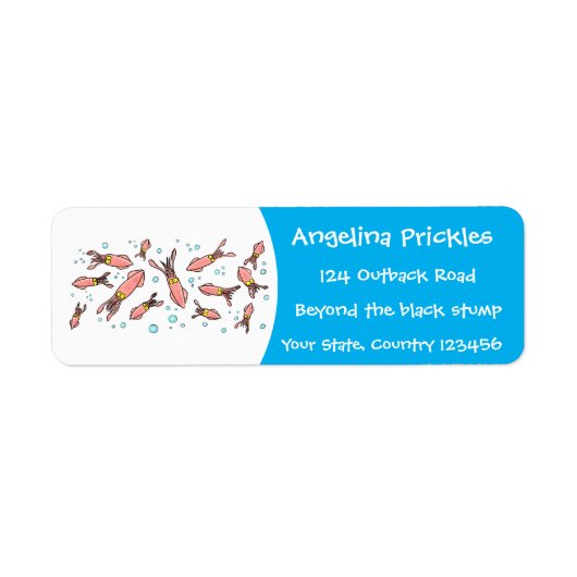 Cula funny pink squid cartoon pattern etiket (Voorkant)