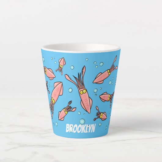 Cula funny pink squid cartoon pattern latte mok (Voorkant)
