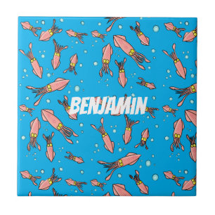 Cula funny pink squid cartoon pattern tegeltje