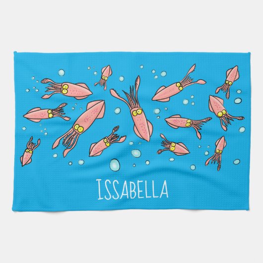 Cula funny pink squid cartoon pattern theedoek (Horizontaal)