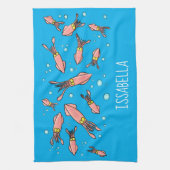 Cula funny pink squid cartoon pattern theedoek (Verticaal)