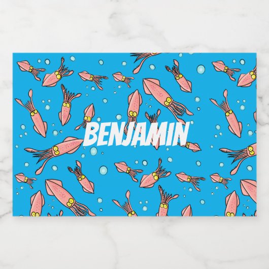 Cula funny pink squid cartoon pattern voedselcontainer etiket (Enkel label)