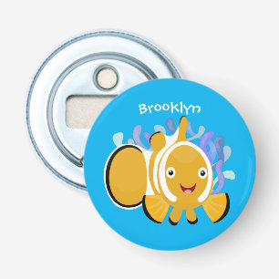 Cula happy clownfish anenome cartoon button flesopener