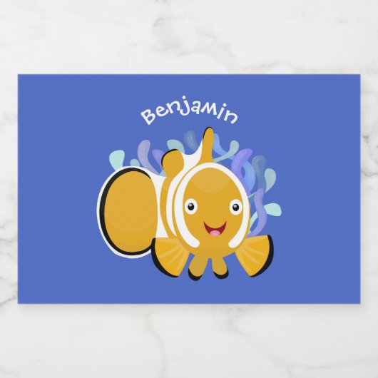 Cula happy clownfish anenome cartoon voedselcontainer etiket (Enkel label)