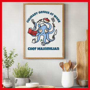 Culinair Genie aan het werk Schattige Cartoon Chef Poster