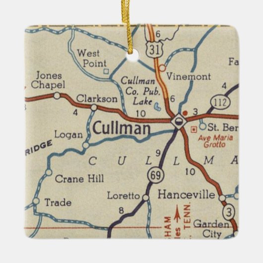 Cullman AL  Map Keramisch Ornament (Voorkant)
