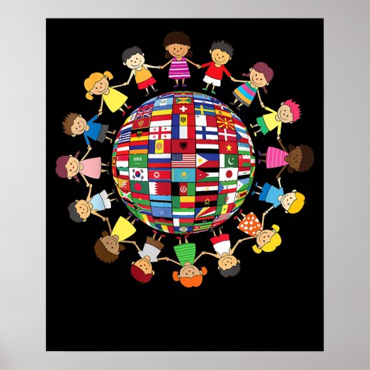 Culturele diversiteit Kinder rond het Wereldbol Poster (Voorkant)