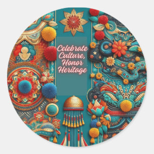 Cultuur vieren, erfgoed eren ronde sticker