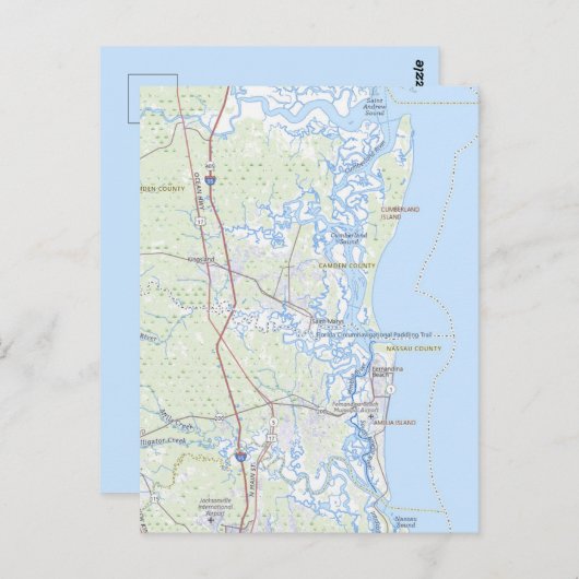 Cumberland Island Georgia Kust Kaart Ansichtkaart (Voorkant / Achterkant)