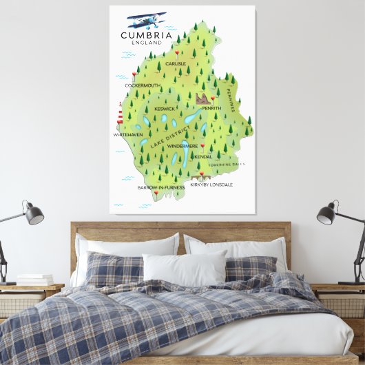 Cumbria England Map reisposter. Canvas Afdruk (Insitu (Slaapkamer))