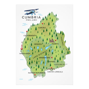 Cumbria England Map reisposter. Foto Afdruk