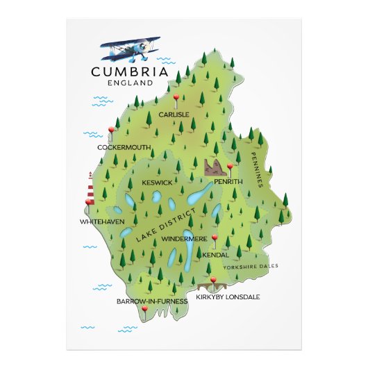 Cumbria England Map reisposter. Foto Afdruk (Voorkant)