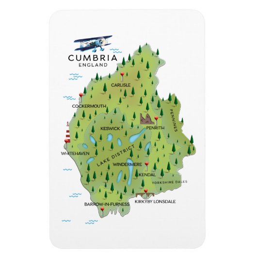 Cumbria England Map reisposter. Magneet (Verticaal)