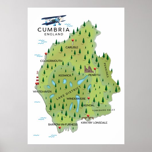 Cumbria England Map reisposter. Poster (Voorkant)