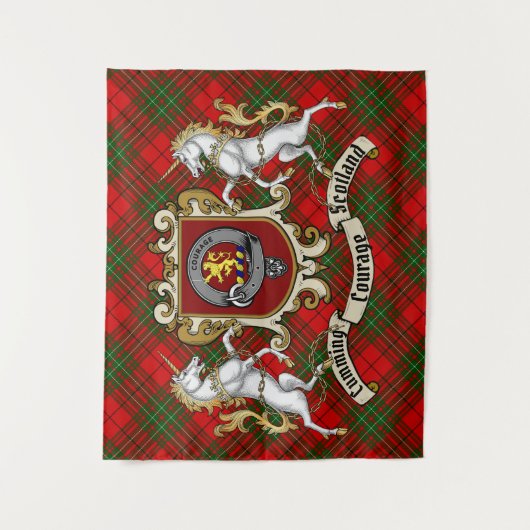 Cumming Clan Badge & Unicorns w/Tartan Wandkleed (Voorkant)