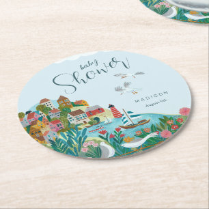 Cumulatieve baby shower feest voor jongen aan de k ronde kartonnen onderzetter
