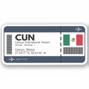 CUN Cancun Boarding Pass - Airport Ticket Sticker