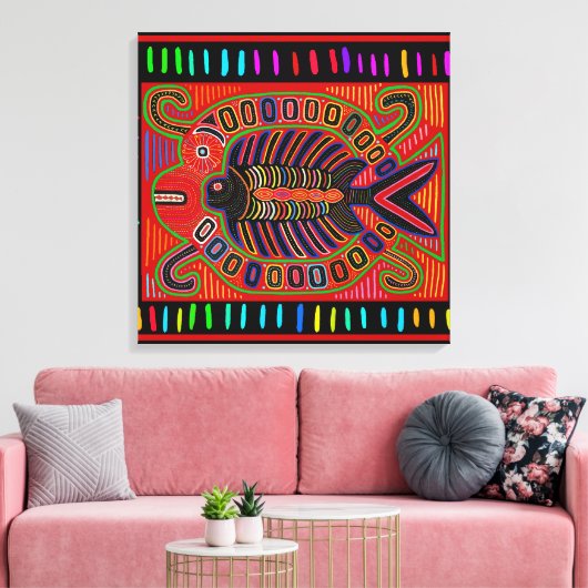 Cuna Indian Mola Flying Fish Canvas Afdruk (Insitu (Woonkamer))