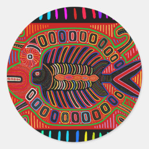 Cuna Indian Mola Flying Fish Ronde Sticker