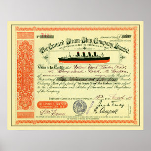 Cunard Steam-Ship Company, 1909, voorraadcertifica Poster