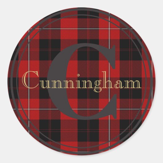 Cunningham Clan Tartan Monogram Naam Seal Sticker (Voorkant)
