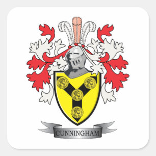 Cunningham Family Crest Coat of Arms Vierkante Sticker