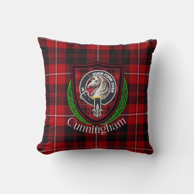 Cunningham Scottish Clan Tartan & Crest Kussen (Voorkant)