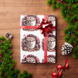 Cup Hot Chocolate Candy Cane Geplaid servet Cadeaupapier