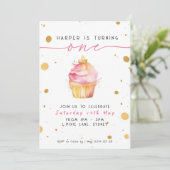 Cupcake 1e verjaardag uitnodiging meisjes (Staand voorkant)