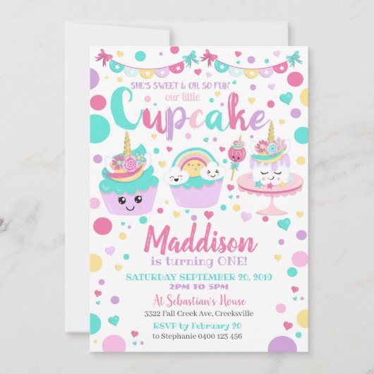 Cupcake 1er Anniversaire Invitation - Cupcake Unic (Devant)