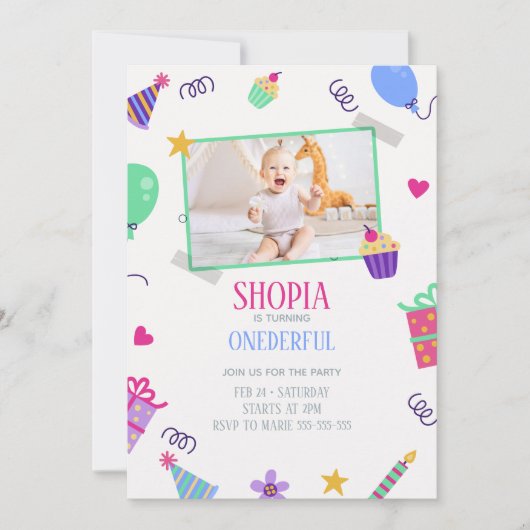 Cupcake 1er anniversaire Invitation photo (Devant)