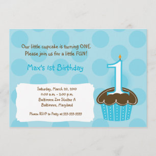 Cupcake 1st Birthday blue dot Moderne Uitnodiginge Kaart