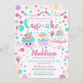 Cupcake 1st Birthday Uitnodiging - Unicorn Cupcake (Voorkant / Achterkant)