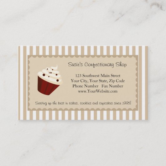 Cupcake Aangepast Logo, Zachte Mocha Strepen Visitekaartje (Voorkant)