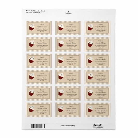 Cupcake Adresetiketten, zachte mokka strepen Etiket (Full Sheet)