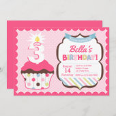 Cupcake Age Bougie Fille Anniversaire Invitation (Devant / Derrière)