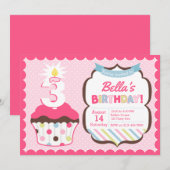 Cupcake Age Candle Girly verjaardagsuitnodiging Kaart (Voorkant / Achterkant)