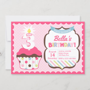 Cupcake Age Candle Girly verjaardagsuitnodiging Kaart