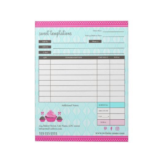 Cupcake and Cake Pops Receipt Order Form Notitieblok (Gedraaid)