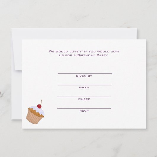Cupcake Anniversaire Fête Invitation (Dos)