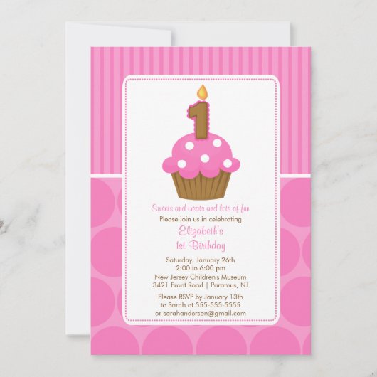 Cupcake Anniversaire Invitation 1er Anniversaire r (Devant)