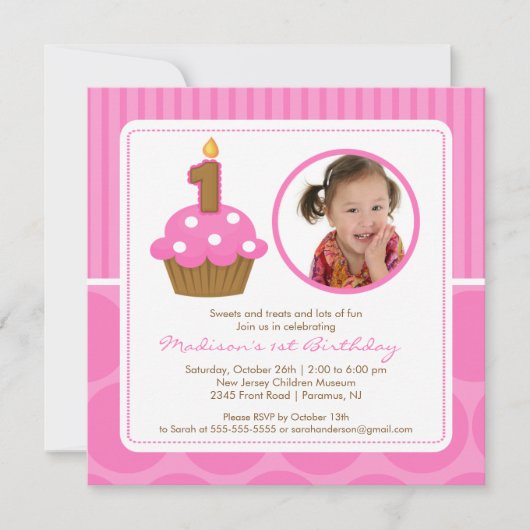 Cupcake Anniversaire Invitation 1er Anniversaire r (Devant)