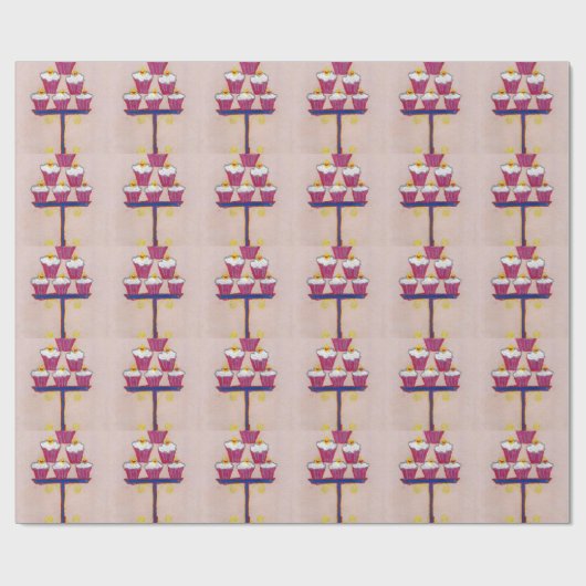 Cupcake Art Print met kersen en roze achtergrond Cadeaupapier (Vlak)