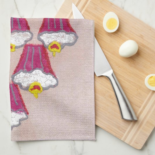 Cupcake Art Print met kersen en roze achtergrond Theedoek (Quarter Fold)
