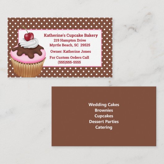 Cupcake aux Cartes de visite de boulangerie cerise (Devant / Derrière)