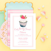 Cupcake aux fraises 1er anniversaire Invitation - 