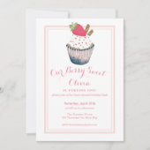 Cupcake aux fraises 1er anniversaire Invitation -  (Devant)