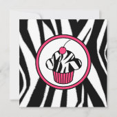 Cupcake avec invitation cerise - Zebra Print /Pink (Devant)